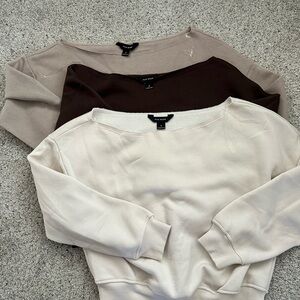 Rae Mode Off Shoulder Pullovers (3 pack) - Cream, Brown, Tan